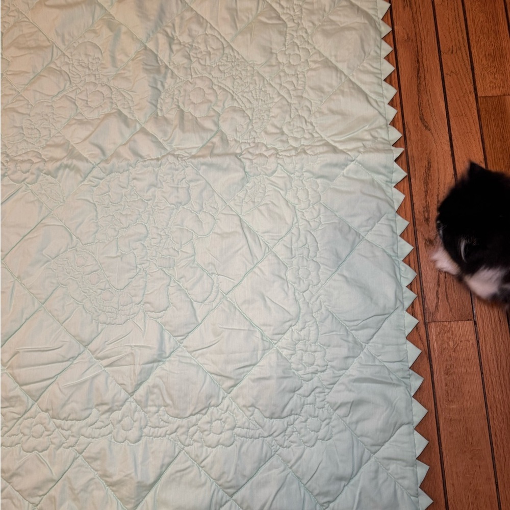 Child/Baby Charming White and Green Embroidered Quilt - Picture 11 of 11